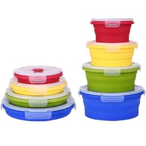 Collapsible Food Storage Container Set - Red, Yellow, Green, Blue